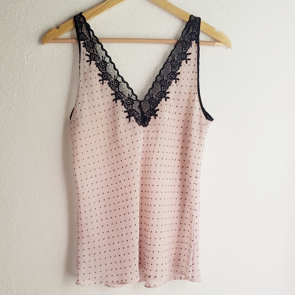 Oscar de la Renta Pink and Black Lace Tank Top